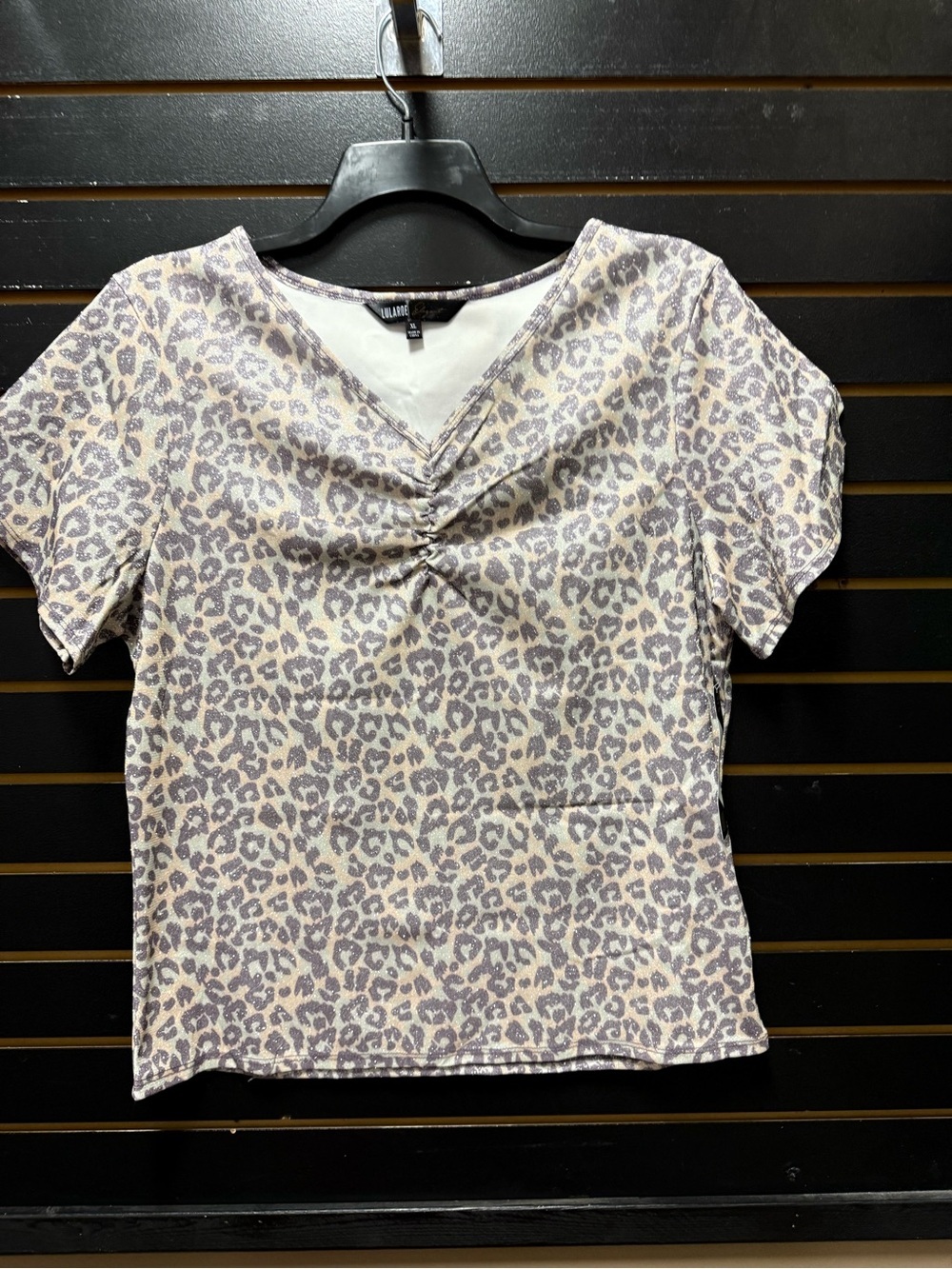 LuLaRoe Elegant Mary Top NWT XL Shimmer Leopard Print V-Neck Blouse
